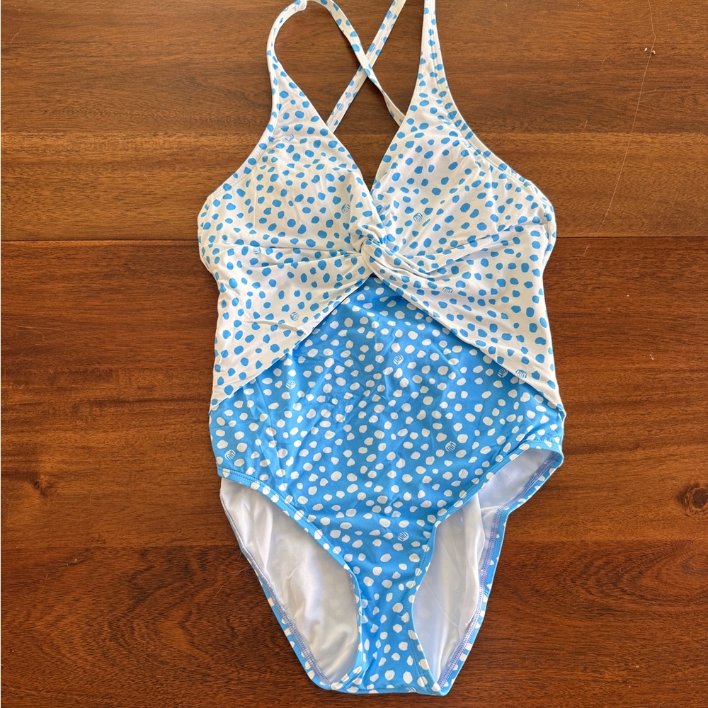 Lilly Pulitzer Blue & White Polka Dot Kids One-Piece Swimsuit